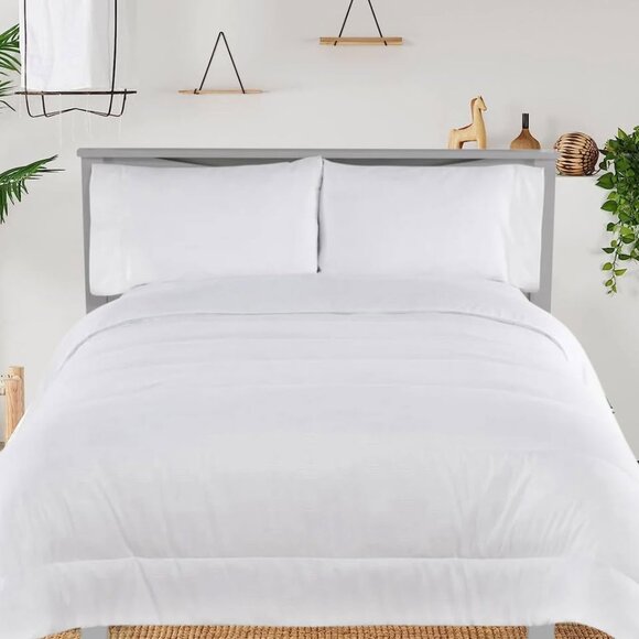 New White Embossed 5 Piece Comforter Set • KING Size - Picture 2 of 7